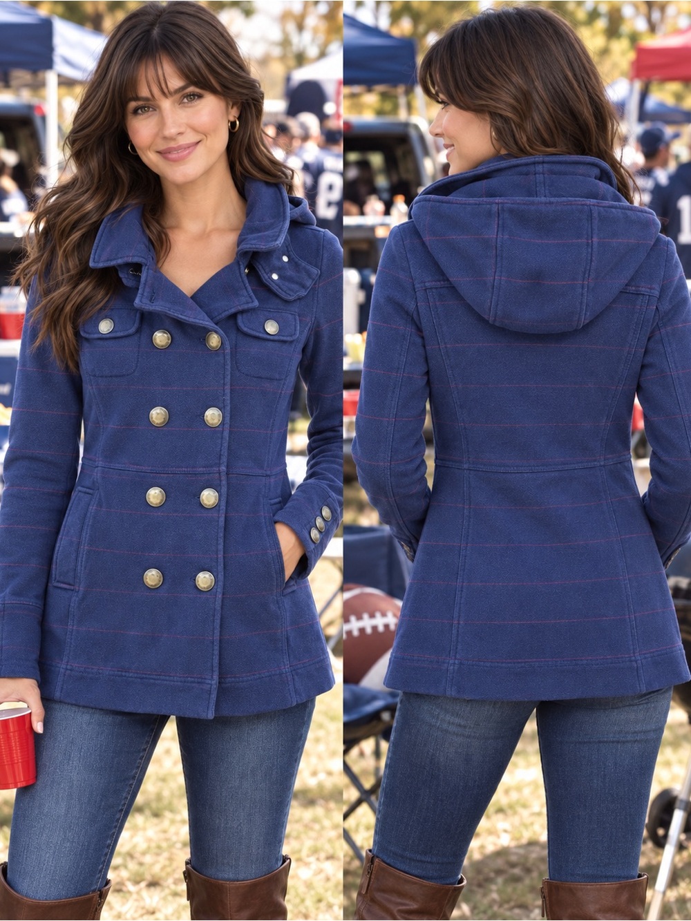 Going to game? ⚽️ 🏈 🥅 🏉 Hurley DoubleBreasted Removable Hood 4pocket Peacoat